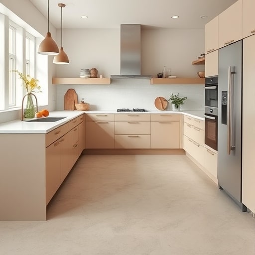 Microcement vloer in een moderne keuken